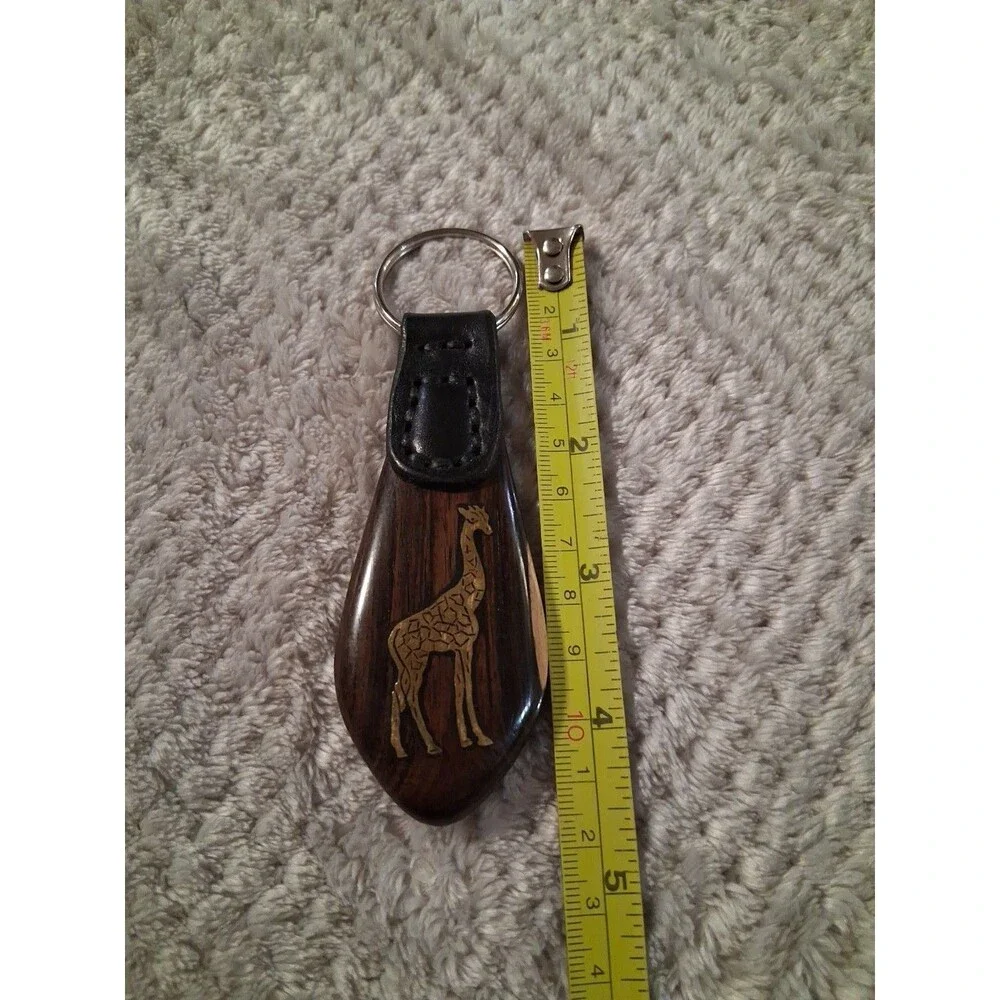 JB ART CRAFT Carved African Blackwood Brass Giraffe Inlay Keyring Gift Present